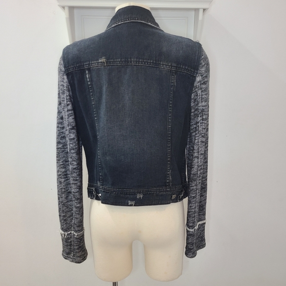 Free People Black Mixed Media Space Dye Knit Denim Jean Jacket Sz M - Picture 3 of 16